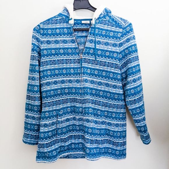 L.L. Bean Jackets & Blazers - LL Bean Fair Isle Full Zip Hoodie Sweater Jacket Blue